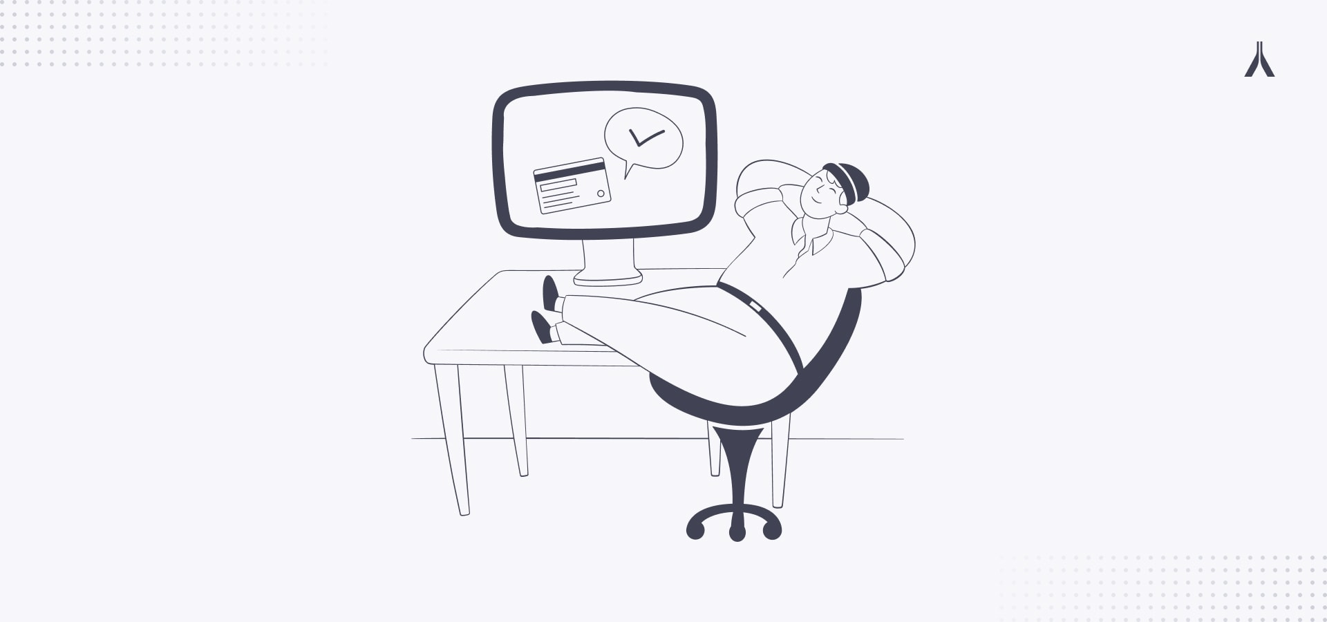 An illustration of a man leaning back in his chair, relaxing and satisfied